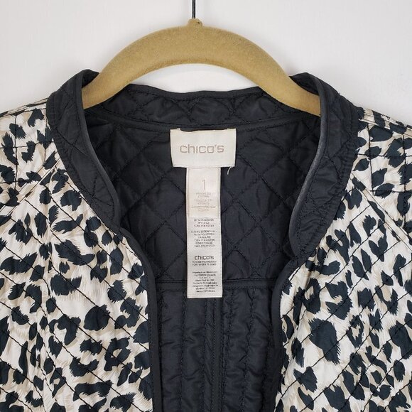 Chicos Reversible Vest Leopard Animal Print Black Quilted Longline Size 1 Medium - Picture 3 of 6